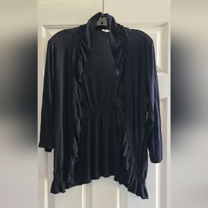 Black Ruffle Open Sweater